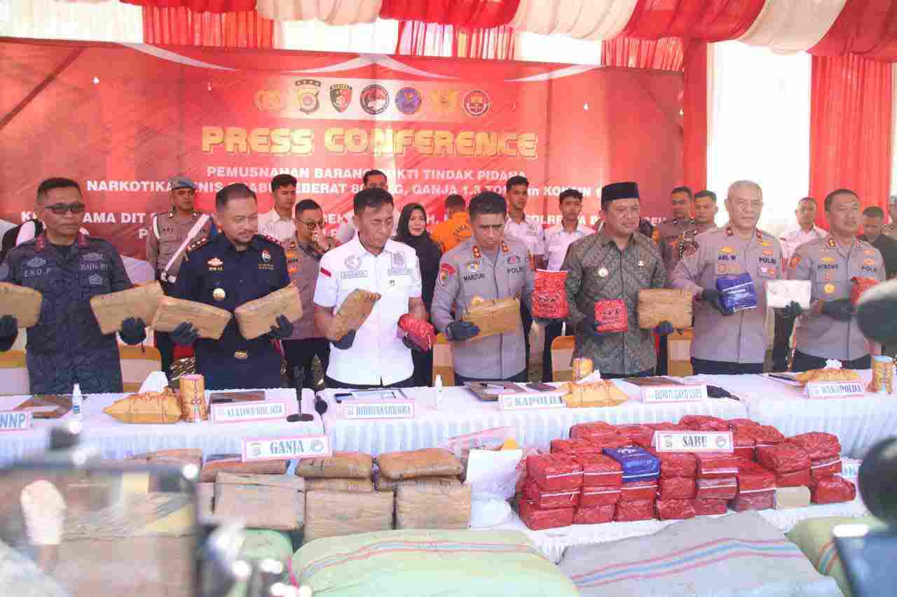 Aceh Darurat Narkoba: Polda Aceh Gagalkan Peredaran 1,3 Ton Ganja, 80,5 Kg Sabu, dan 1 Kg Kokain