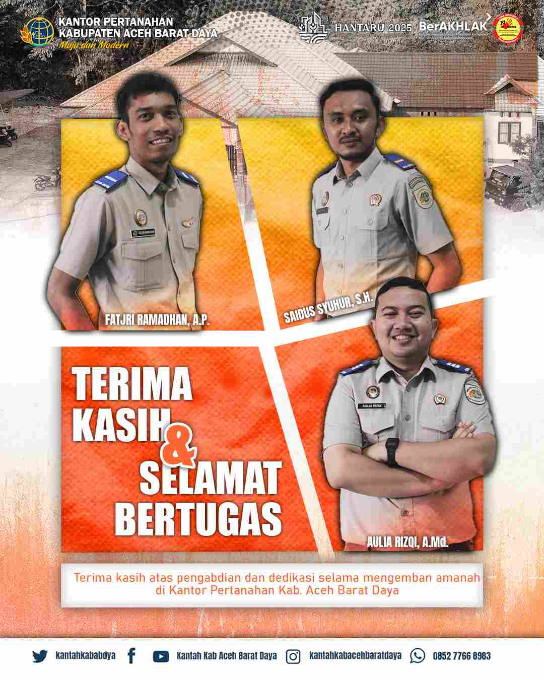 Tiga Pegawai Terbaik Kantor Pertanahan Abdya Pindah Tugas, Diharapkan Sukses di Posisi Baru